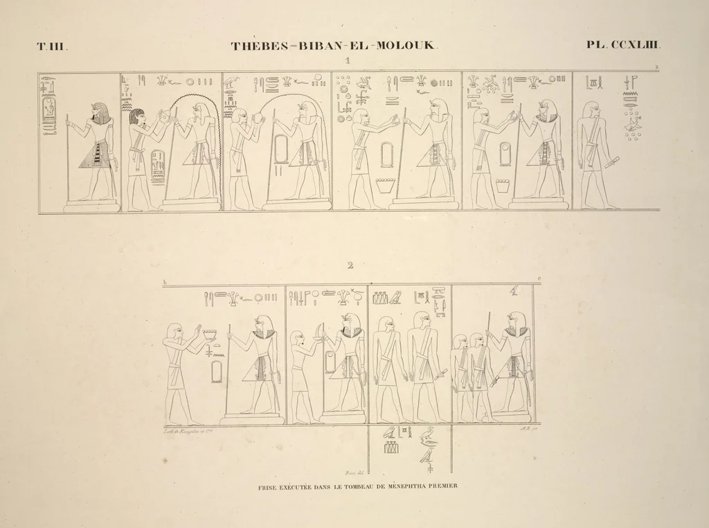 An illustration from Monuments de l'Égypte et de la Nubie, d'après les dessins exécutés sur les lieux sous la direction de Champollion-le-jeune, et les descriptions autographes qu'il en a rédigées; pub. sous les auspices de M. Guizot et de M. Thiers ... par une commission spéciale. Planches, 1835, leaf 283
