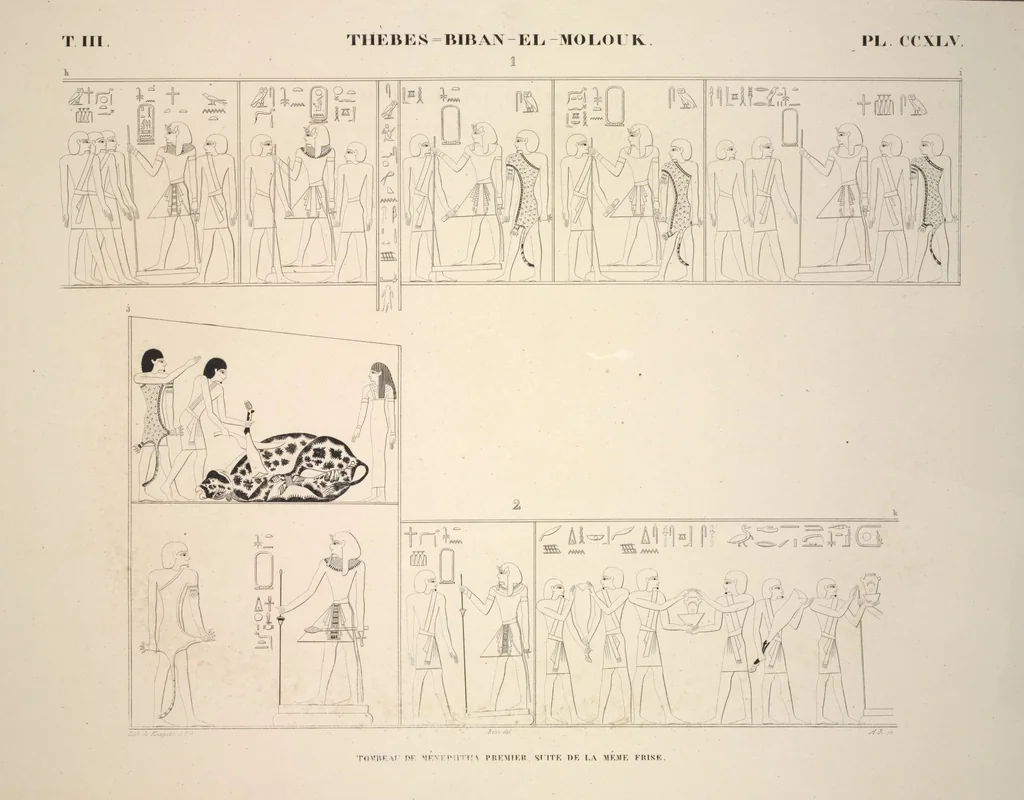 An illustration from Monuments de l'Égypte et de la Nubie, d'après les dessins exécutés sur les lieux sous la direction de Champollion-le-jeune, et les descriptions autographes qu'il en a rédigées; pub. sous les auspices de M. Guizot et de M. Thiers ... par une commission spéciale. Planches, 1835, leaf 285