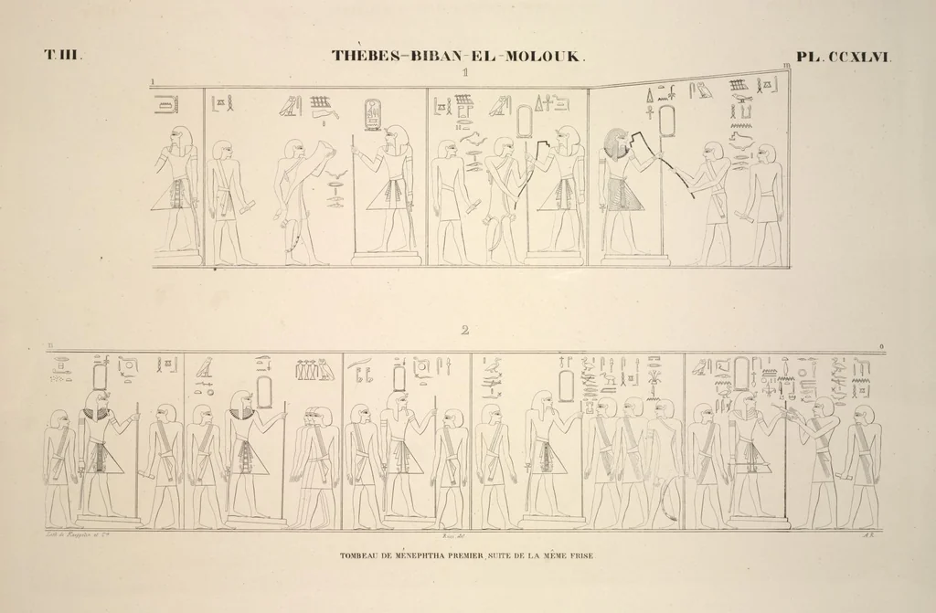 An illustration from Monuments de l'Égypte et de la Nubie, d'après les dessins exécutés sur les lieux sous la direction de Champollion-le-jeune, et les descriptions autographes qu'il en a rédigées; pub. sous les auspices de M. Guizot et de M. Thiers ... par une commission spéciale. Planches, 1835, leaf 286
