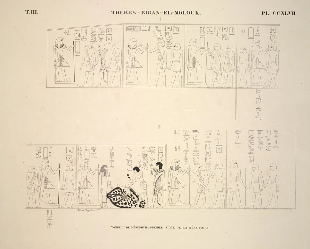 An illustration from Monuments de l'Égypte et de la Nubie, d'après les dessins exécutés sur les lieux sous la direction de Champollion-le-jeune, et les descriptions autographes qu'il en a rédigées; pub. sous les auspices de M. Guizot et de M. Thiers ... par une commission spéciale. Planches, 1835, leaf 287