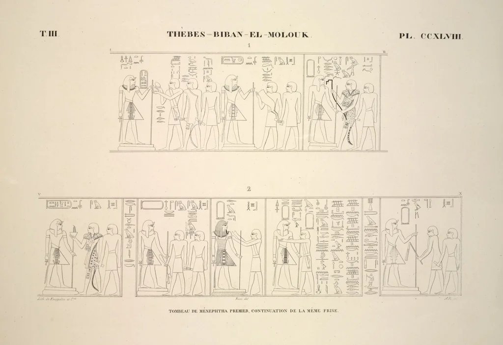 An illustration from Monuments de l'Égypte et de la Nubie, d'après les dessins exécutés sur les lieux sous la direction de Champollion-le-jeune, et les descriptions autographes qu'il en a rédigées; pub. sous les auspices de M. Guizot et de M. Thiers ... par une commission spéciale. Planches, 1835, leaf 288