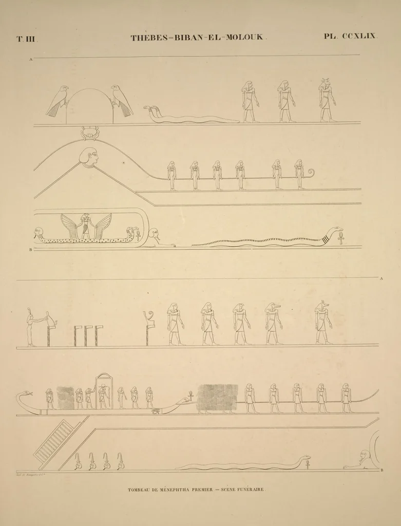 An illustration from Monuments de l'Égypte et de la Nubie, d'après les dessins exécutés sur les lieux sous la direction de Champollion-le-jeune, et les descriptions autographes qu'il en a rédigées; pub. sous les auspices de M. Guizot et de M. Thiers ... par une commission spéciale. Planches, 1835, leaf 289