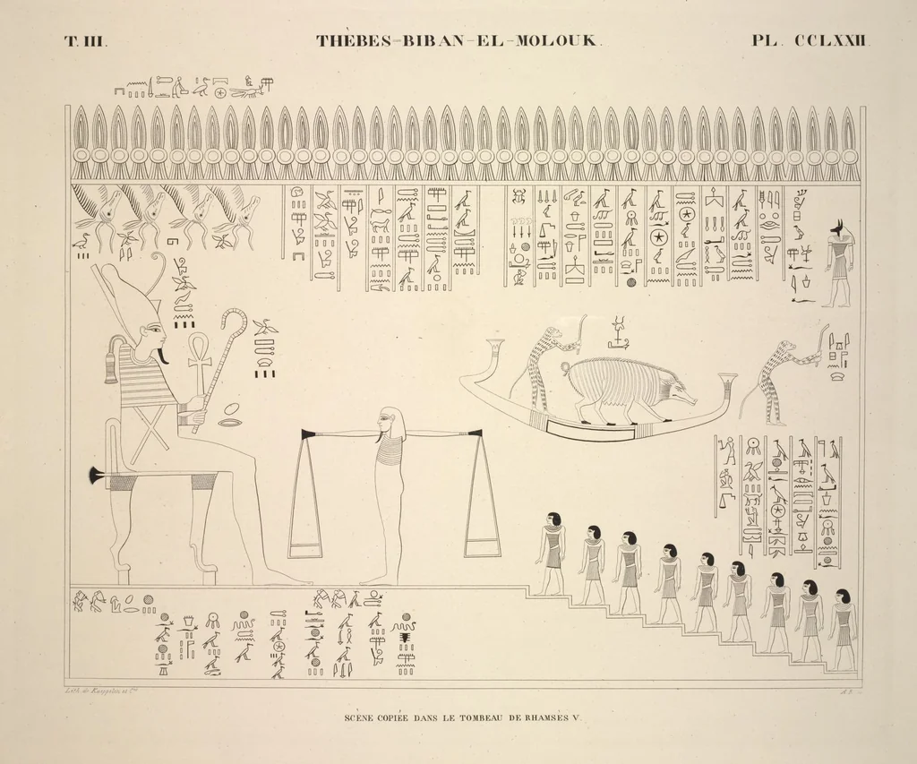 An illustration from Monuments de l'Égypte et de la Nubie, d'après les dessins exécutés sur les lieux sous la direction de Champollion-le-jeune, et les descriptions autographes qu'il en a rédigées; pub. sous les auspices de M. Guizot et de M. Thiers ... par une commission spéciale. Planches, 1835, leaf 313