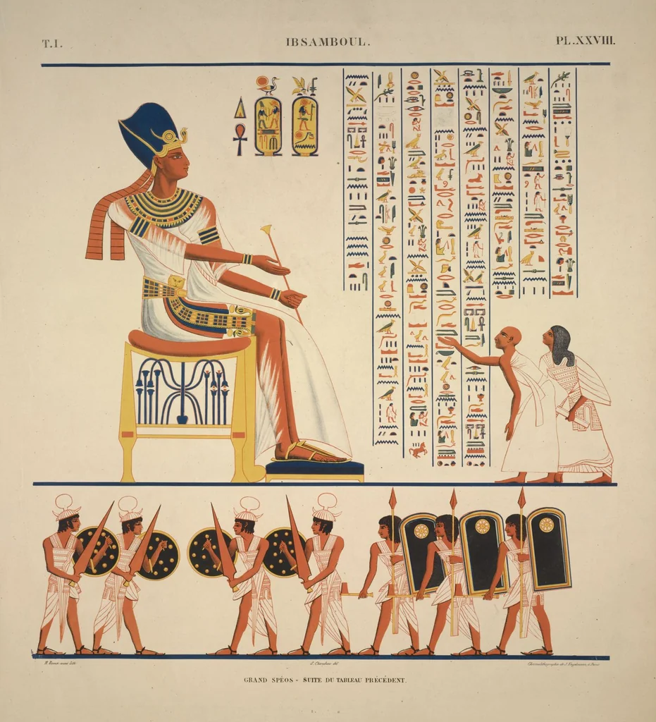 An illustration from Monuments de l'Égypte et de la Nubie, d'après les dessins exécutés sur les lieux sous la direction de Champollion-le-jeune, et les descriptions autographes qu'il en a rédigées; pub. sous les auspices de M. Guizot et de M. Thiers ... par une commission spéciale. Planches, 1835, leaf 32