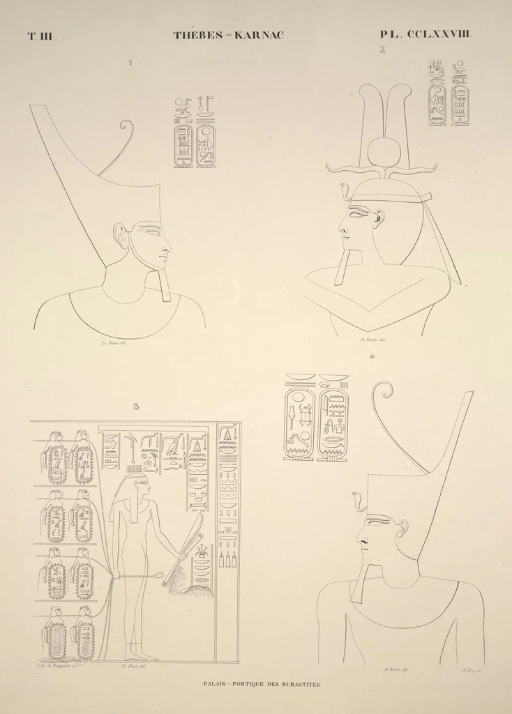 An illustration from Monuments de l'Égypte et de la Nubie, d'après les dessins exécutés sur les lieux sous la direction de Champollion-le-jeune, et les descriptions autographes qu'il en a rédigées; pub. sous les auspices de M. Guizot et de M. Thiers ... par une commission spéciale. Planches, 1835, leaf 323