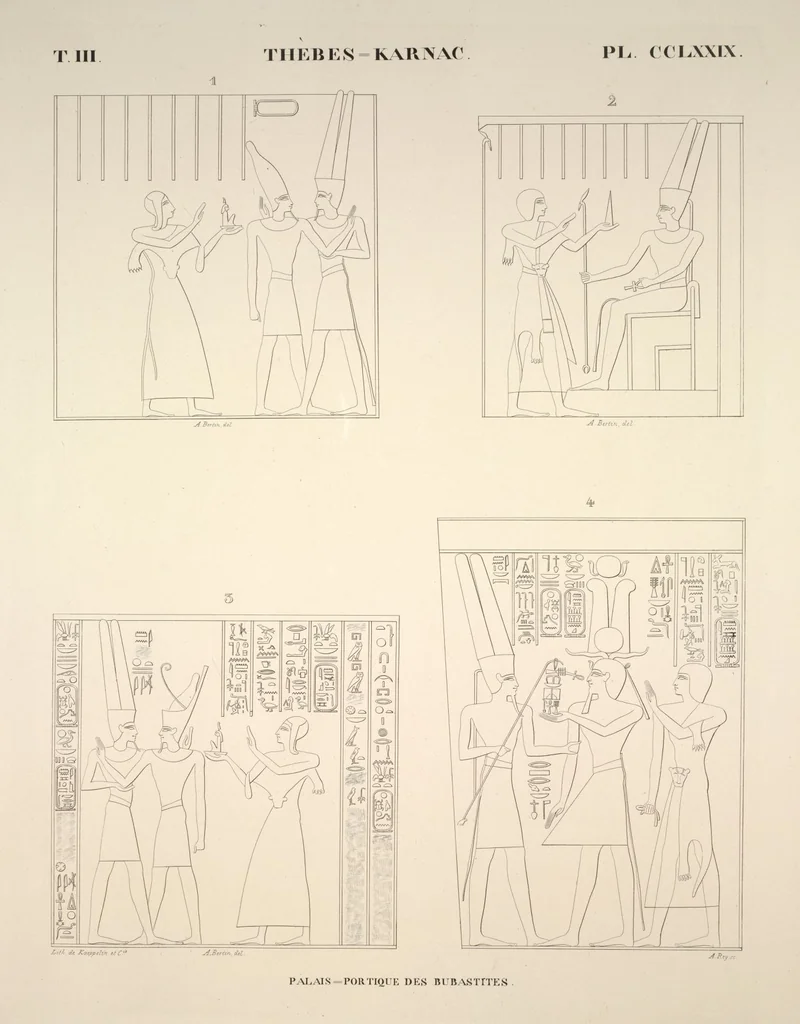 An illustration from Monuments de l'Égypte et de la Nubie, d'après les dessins exécutés sur les lieux sous la direction de Champollion-le-jeune, et les descriptions autographes qu'il en a rédigées; pub. sous les auspices de M. Guizot et de M. Thiers ... par une commission spéciale. Planches, 1835, leaf 324