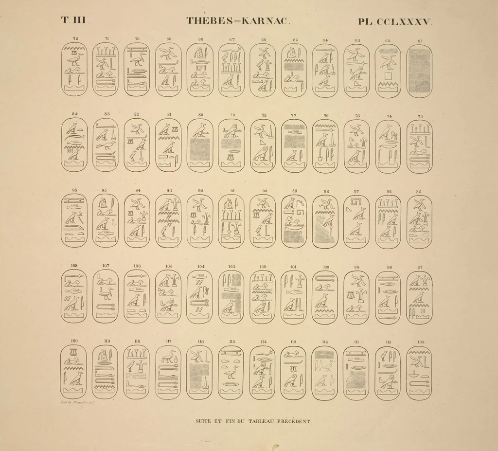 An illustration from Monuments de l'Égypte et de la Nubie, d'après les dessins exécutés sur les lieux sous la direction de Champollion-le-jeune, et les descriptions autographes qu'il en a rédigées; pub. sous les auspices de M. Guizot et de M. Thiers ... par une commission spéciale. Planches, 1835, leaf 330