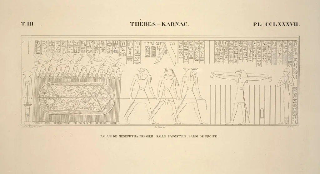 An illustration from Monuments de l'Égypte et de la Nubie, d'après les dessins exécutés sur les lieux sous la direction de Champollion-le-jeune, et les descriptions autographes qu'il en a rédigées; pub. sous les auspices de M. Guizot et de M. Thiers ... par une commission spéciale. Planches, 1835, leaf 332