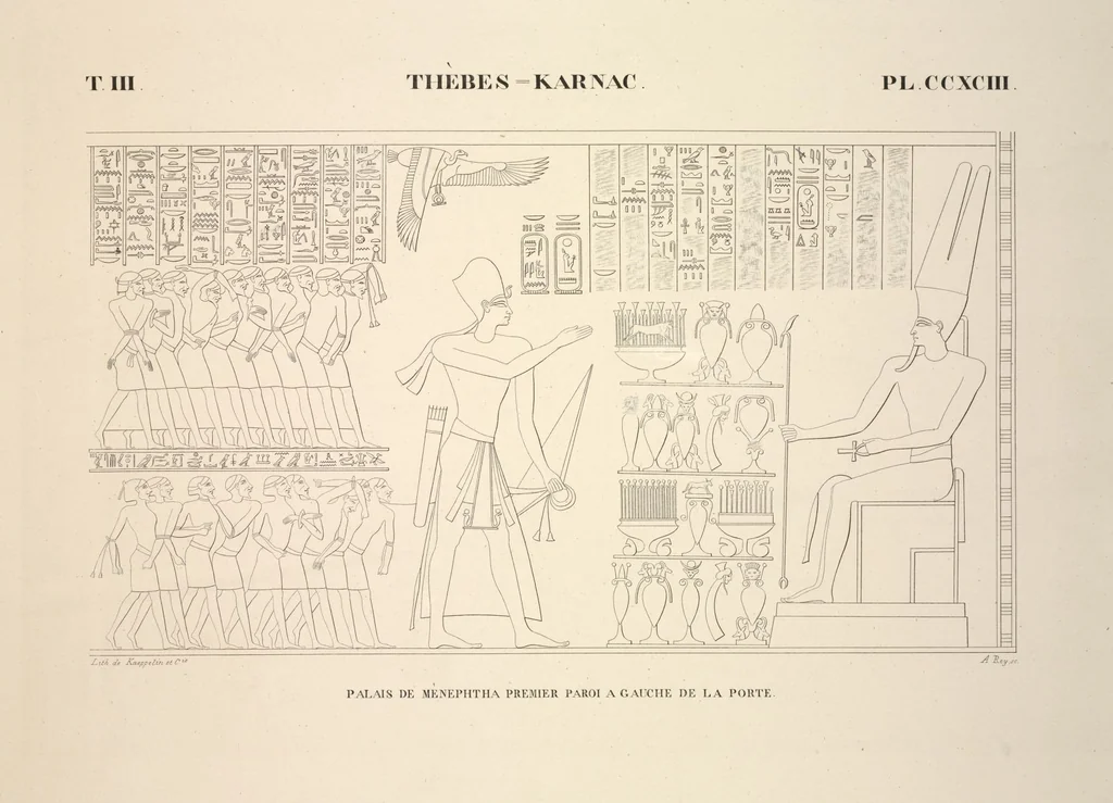An illustration from Monuments de l'Égypte et de la Nubie, d'après les dessins exécutés sur les lieux sous la direction de Champollion-le-jeune, et les descriptions autographes qu'il en a rédigées; pub. sous les auspices de M. Guizot et de M. Thiers ... par une commission spéciale. Planches, 1835, leaf 338