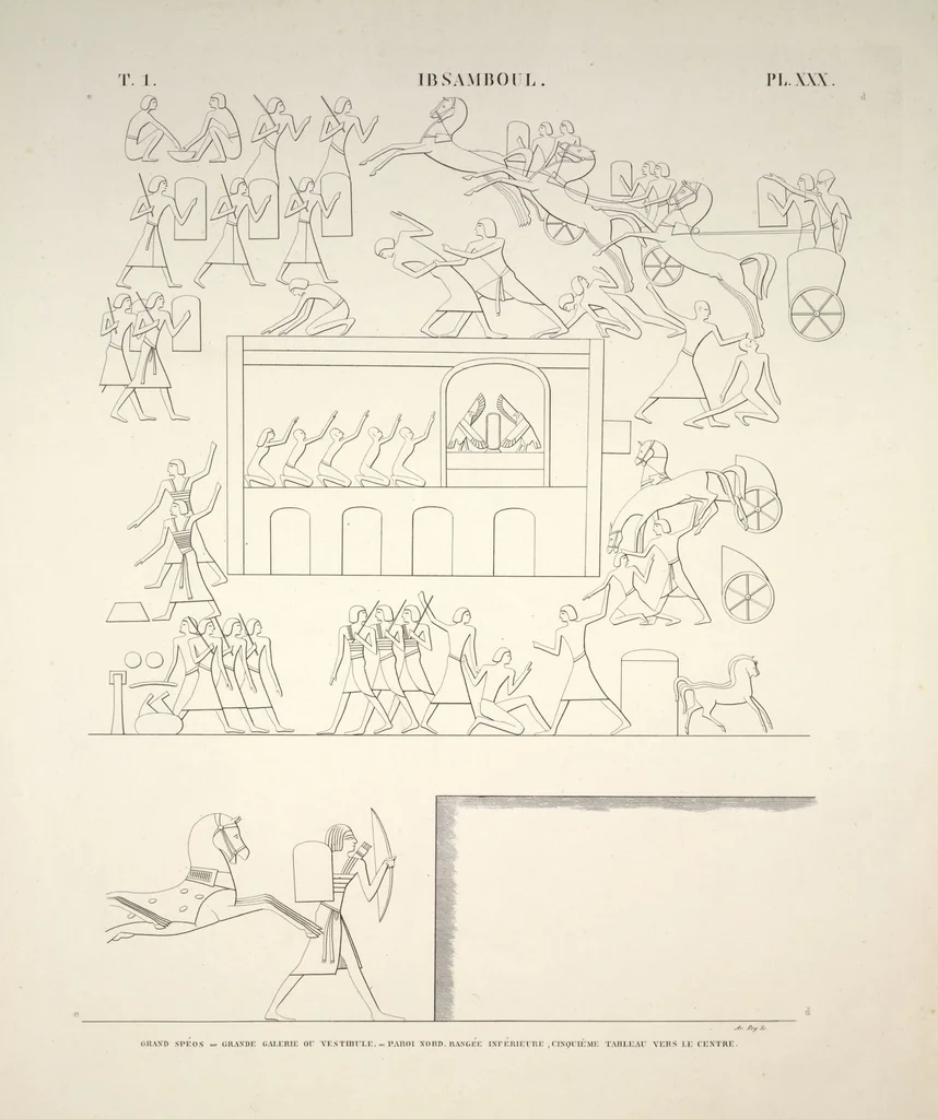 An illustration from Monuments de l'Égypte et de la Nubie, d'après les dessins exécutés sur les lieux sous la direction de Champollion-le-jeune, et les descriptions autographes qu'il en a rédigées; pub. sous les auspices de M. Guizot et de M. Thiers ... par une commission spéciale. Planches, 1835, leaf 34
