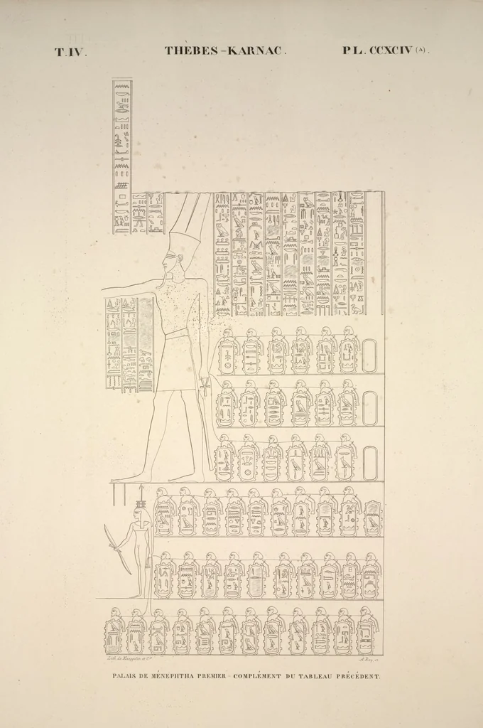 An illustration from Monuments de l'Égypte et de la Nubie, d'après les dessins exécutés sur les lieux sous la direction de Champollion-le-jeune, et les descriptions autographes qu'il en a rédigées; pub. sous les auspices de M. Guizot et de M. Thiers ... par une commission spéciale. Planches, 1835, leaf 340