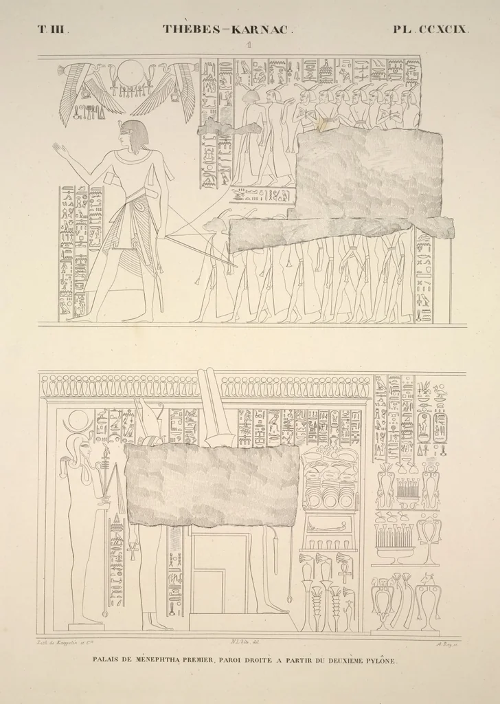 An illustration from Monuments de l'Égypte et de la Nubie, d'après les dessins exécutés sur les lieux sous la direction de Champollion-le-jeune, et les descriptions autographes qu'il en a rédigées; pub. sous les auspices de M. Guizot et de M. Thiers ... par une commission spéciale. Planches, 1835, leaf 344