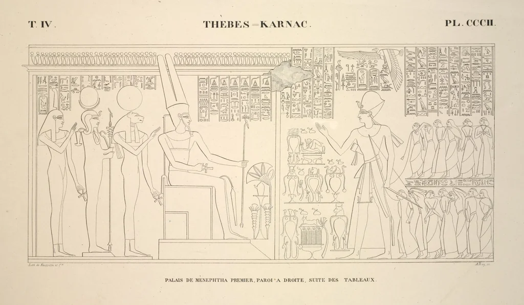 An illustration from Monuments de l'Égypte et de la Nubie, d'après les dessins exécutés sur les lieux sous la direction de Champollion-le-jeune, et les descriptions autographes qu'il en a rédigées; pub. sous les auspices de M. Guizot et de M. Thiers ... par une commission spéciale. Planches, 1835, leaf 348