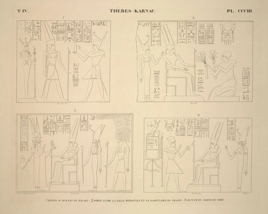 An illustration from Monuments de l'Égypte et de la Nubie, d'après les dessins exécutés sur les lieux sous la direction de Champollion-le-jeune, et les descriptions autographes qu'il en a rédigées; pub. sous les auspices de M. Guizot et de M. Thiers ... par une commission spéciale. Planches, 1835, leaf 349