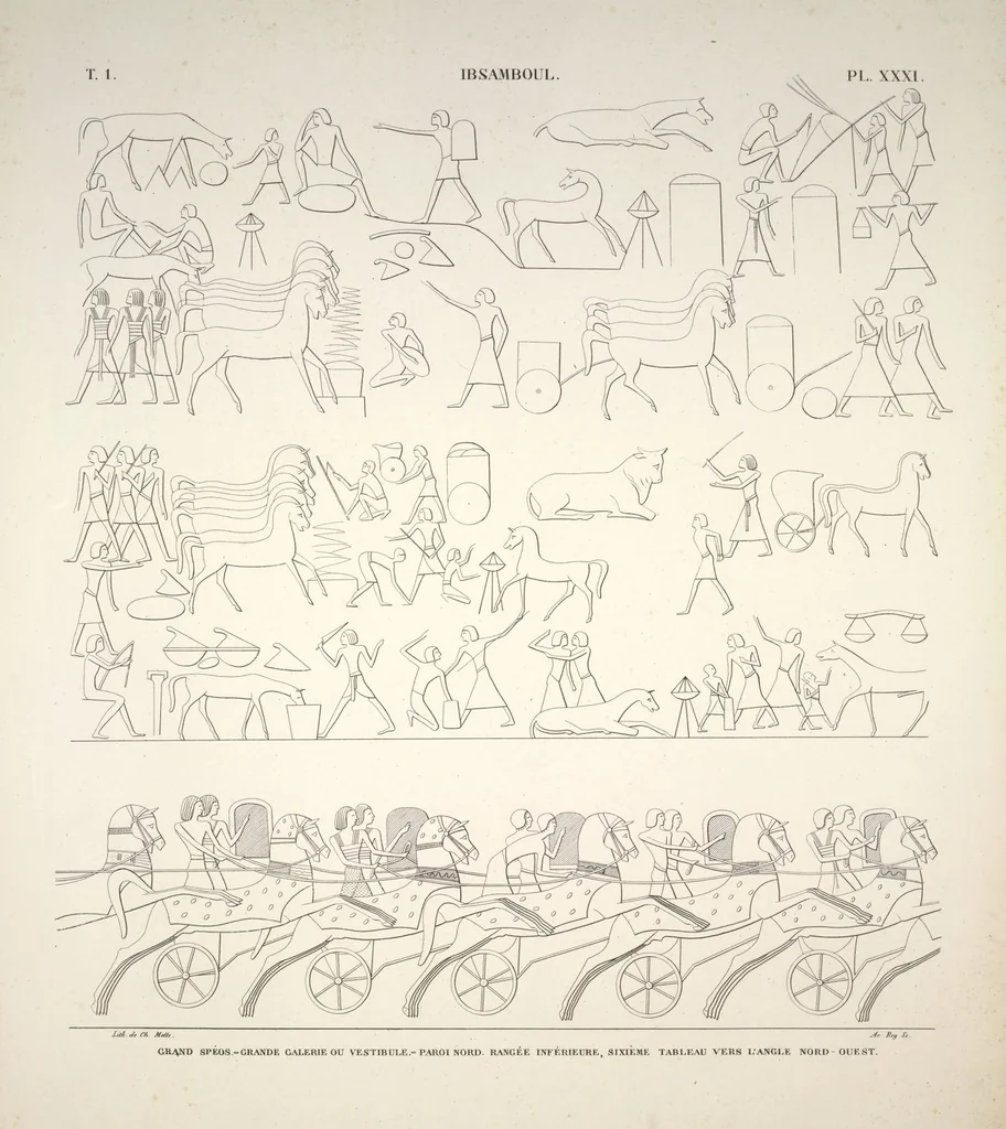 An illustration from Monuments de l'Égypte et de la Nubie, d'après les dessins exécutés sur les lieux sous la direction de Champollion-le-jeune, et les descriptions autographes qu'il en a rédigées; pub. sous les auspices de M. Guizot et de M. Thiers ... par une commission spéciale. Planches, 1835, leaf 35