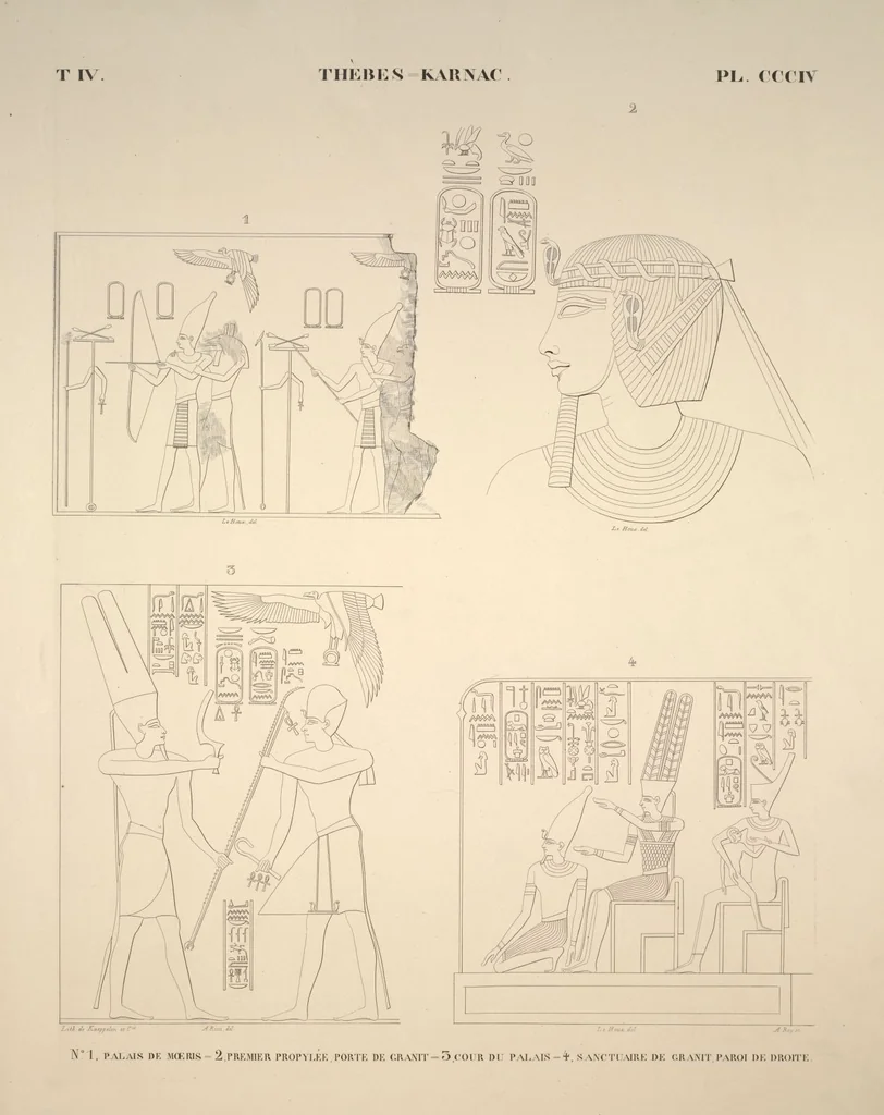 An illustration from Monuments de l'Égypte et de la Nubie, d'après les dessins exécutés sur les lieux sous la direction de Champollion-le-jeune, et les descriptions autographes qu'il en a rédigées; pub. sous les auspices de M. Guizot et de M. Thiers ... par une commission spéciale. Planches, 1835, leaf 350