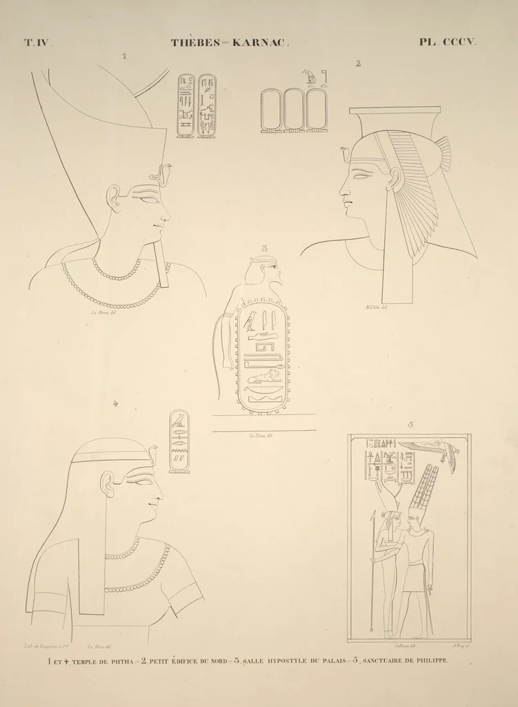 An illustration from Monuments de l'Égypte et de la Nubie, d'après les dessins exécutés sur les lieux sous la direction de Champollion-le-jeune, et les descriptions autographes qu'il en a rédigées; pub. sous les auspices de M. Guizot et de M. Thiers ... par une commission spéciale. Planches, 1835, leaf 351