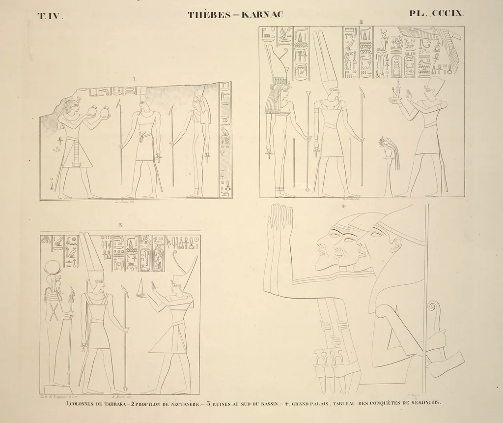 An illustration from Monuments de l'Égypte et de la Nubie, d'après les dessins exécutés sur les lieux sous la direction de Champollion-le-jeune, et les descriptions autographes qu'il en a rédigées; pub. sous les auspices de M. Guizot et de M. Thiers ... par une commission spéciale. Planches, 1835, leaf 355