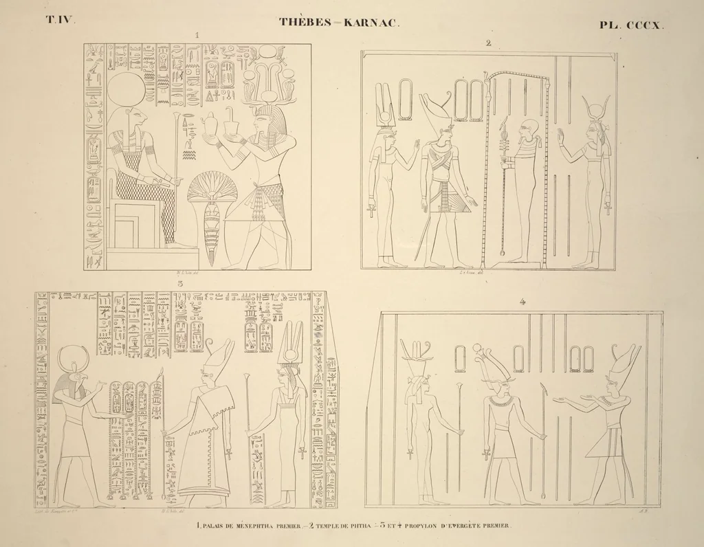 An illustration from Monuments de l'Égypte et de la Nubie, d'après les dessins exécutés sur les lieux sous la direction de Champollion-le-jeune, et les descriptions autographes qu'il en a rédigées; pub. sous les auspices de M. Guizot et de M. Thiers ... par une commission spéciale. Planches, 1835, leaf 356