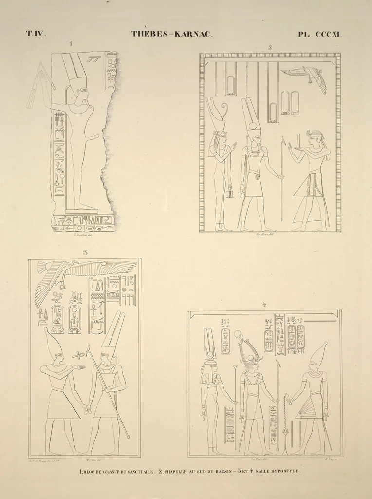 An illustration from Monuments de l'Égypte et de la Nubie, d'après les dessins exécutés sur les lieux sous la direction de Champollion-le-jeune, et les descriptions autographes qu'il en a rédigées; pub. sous les auspices de M. Guizot et de M. Thiers ... par une commission spéciale. Planches, 1835, leaf 357