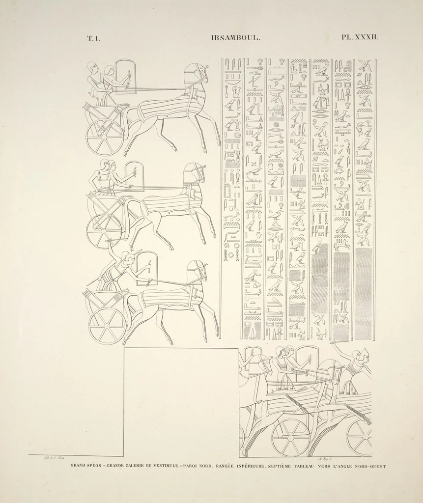 An illustration from Monuments de l'Égypte et de la Nubie, d'après les dessins exécutés sur les lieux sous la direction de Champollion-le-jeune, et les descriptions autographes qu'il en a rédigées; pub. sous les auspices de M. Guizot et de M. Thiers ... par une commission spéciale. Planches, 1835, leaf 36