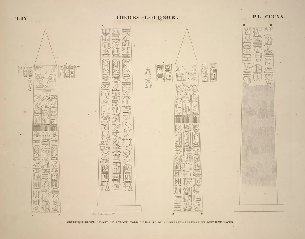 An illustration from Monuments de l'Égypte et de la Nubie, d'après les dessins exécutés sur les lieux sous la direction de Champollion-le-jeune, et les descriptions autographes qu'il en a rédigées; pub. sous les auspices de M. Guizot et de M. Thiers ... par une commission spéciale. Planches, 1835, leaf 366
