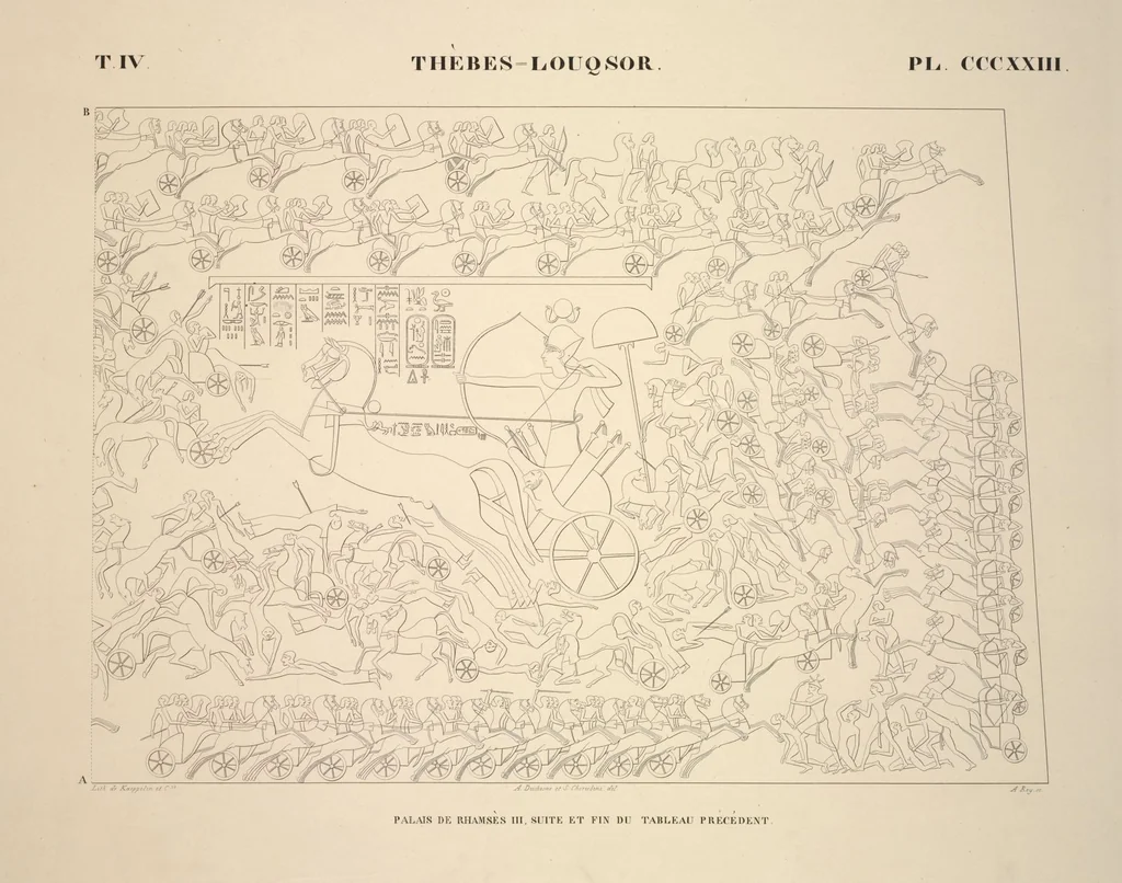 An illustration from Monuments de l'Égypte et de la Nubie, d'après les dessins exécutés sur les lieux sous la direction de Champollion-le-jeune, et les descriptions autographes qu'il en a rédigées; pub. sous les auspices de M. Guizot et de M. Thiers ... par une commission spéciale. Planches, 1835, leaf 369