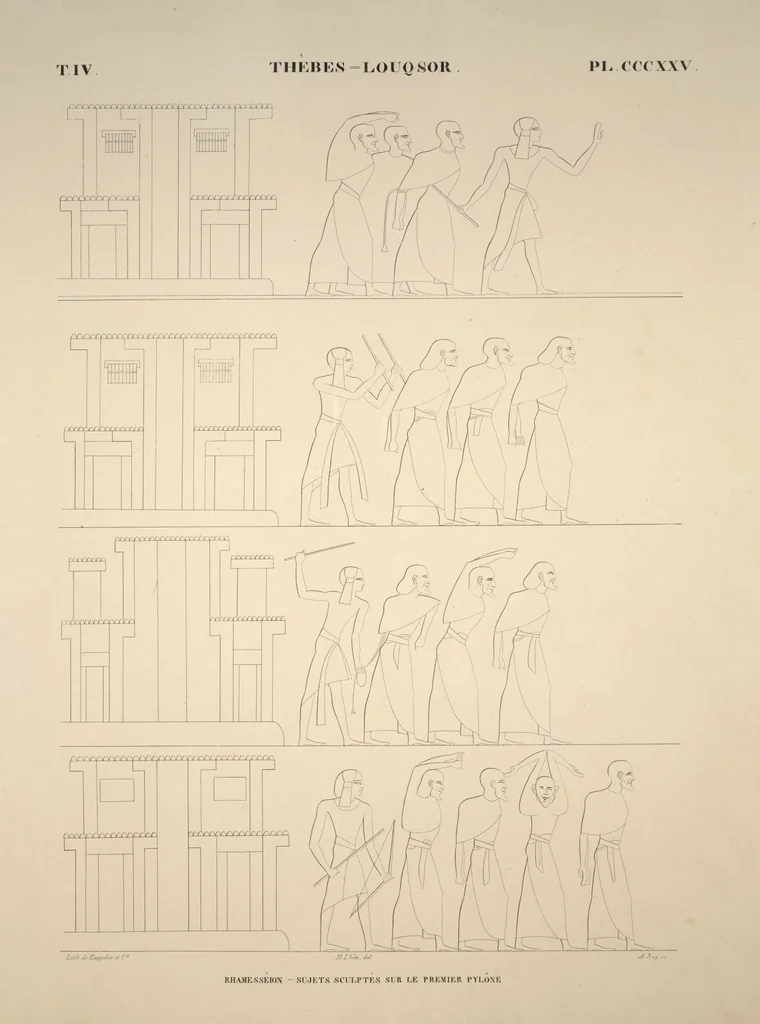 An illustration from Monuments de l'Égypte et de la Nubie, d'après les dessins exécutés sur les lieux sous la direction de Champollion-le-jeune, et les descriptions autographes qu'il en a rédigées; pub. sous les auspices de M. Guizot et de M. Thiers ... par une commission spéciale. Planches, 1835, leaf 371