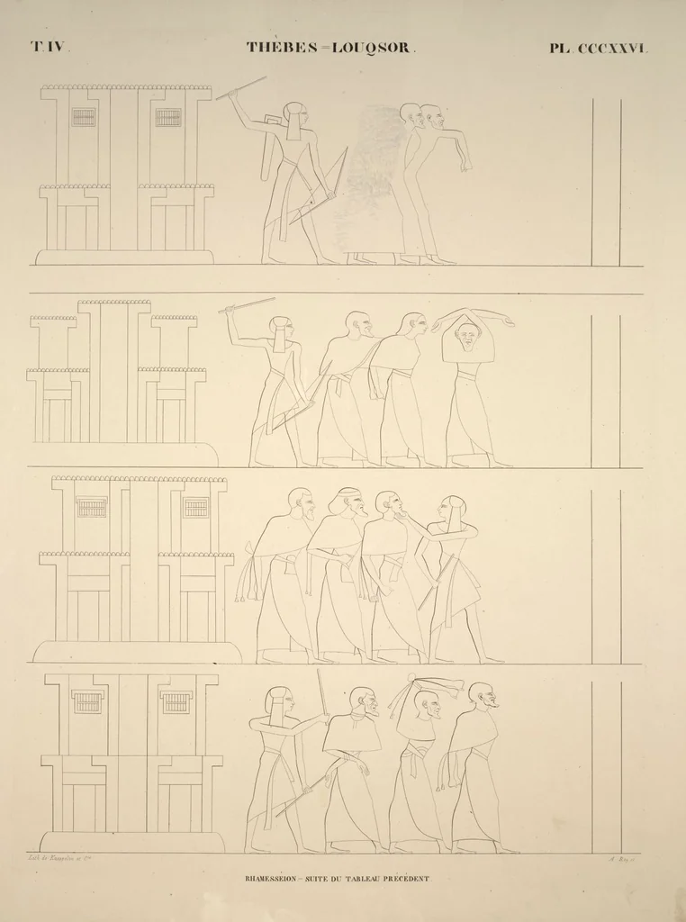 An illustration from Monuments de l'Égypte et de la Nubie, d'après les dessins exécutés sur les lieux sous la direction de Champollion-le-jeune, et les descriptions autographes qu'il en a rédigées; pub. sous les auspices de M. Guizot et de M. Thiers ... par une commission spéciale. Planches, 1835, leaf 372