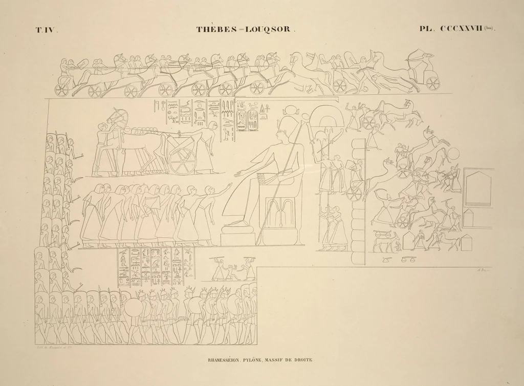 An illustration from Monuments de l'Égypte et de la Nubie, d'après les dessins exécutés sur les lieux sous la direction de Champollion-le-jeune, et les descriptions autographes qu'il en a rédigées; pub. sous les auspices de M. Guizot et de M. Thiers ... par une commission spéciale. Planches, 1835, leaf 374