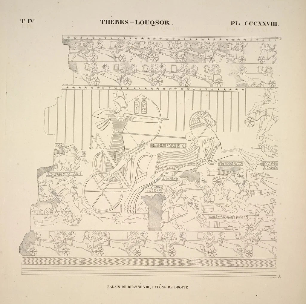 An illustration from Monuments de l'Égypte et de la Nubie, d'après les dessins exécutés sur les lieux sous la direction de Champollion-le-jeune, et les descriptions autographes qu'il en a rédigées; pub. sous les auspices de M. Guizot et de M. Thiers ... par une commission spéciale. Planches, 1835, leaf 375
