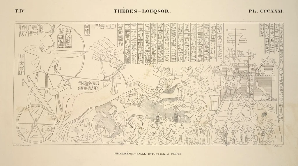 An illustration from Monuments de l'Égypte et de la Nubie, d'après les dessins exécutés sur les lieux sous la direction de Champollion-le-jeune, et les descriptions autographes qu'il en a rédigées; pub. sous les auspices de M. Guizot et de M. Thiers ... par une commission spéciale. Planches, 1835, leaf 378