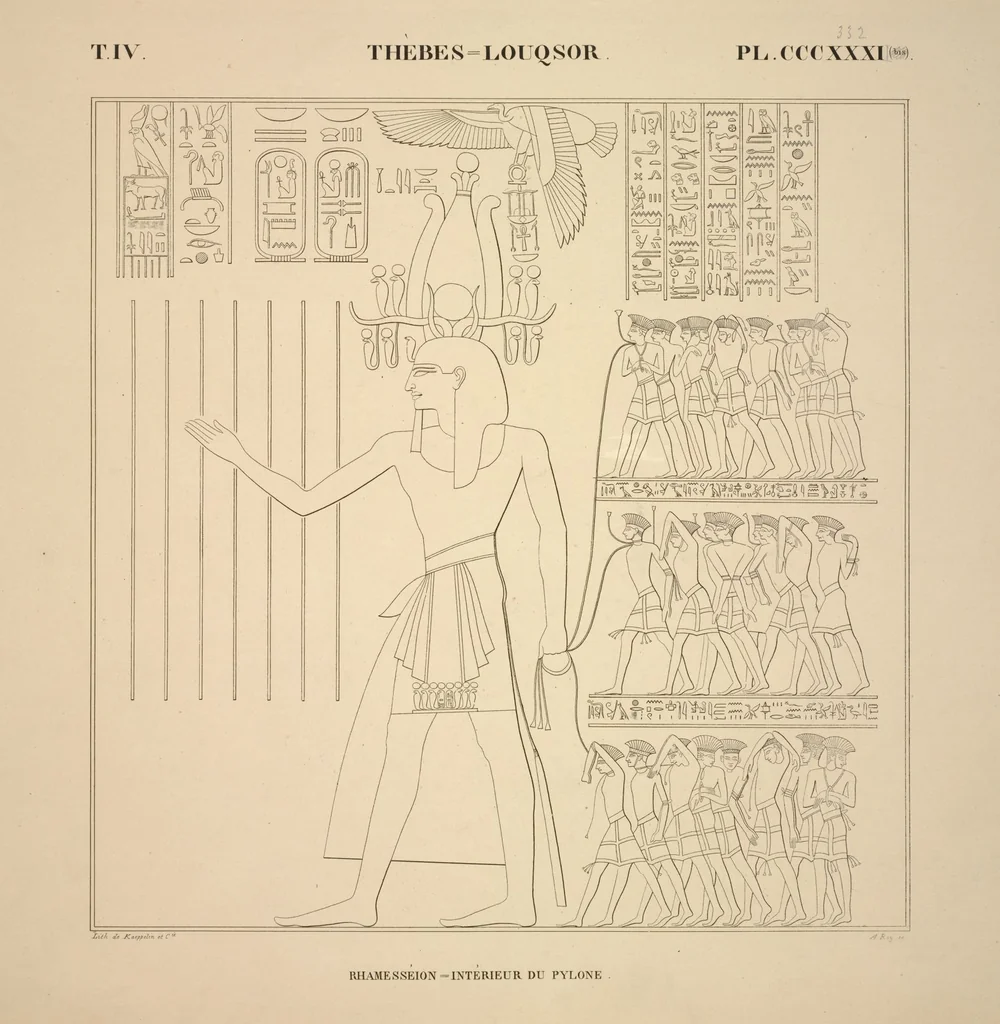 An illustration from Monuments de l'Égypte et de la Nubie, d'après les dessins exécutés sur les lieux sous la direction de Champollion-le-jeune, et les descriptions autographes qu'il en a rédigées; pub. sous les auspices de M. Guizot et de M. Thiers ... par une commission spéciale. Planches, 1835, leaf 379