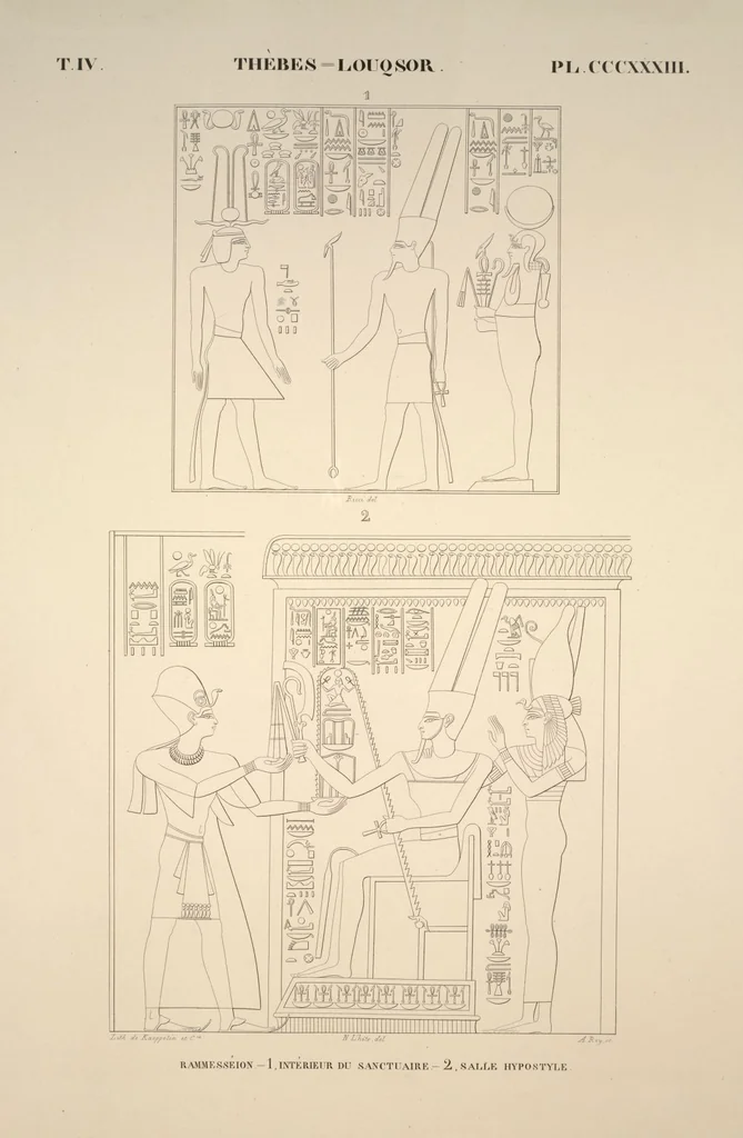An illustration from Monuments de l'Égypte et de la Nubie, d'après les dessins exécutés sur les lieux sous la direction de Champollion-le-jeune, et les descriptions autographes qu'il en a rédigées; pub. sous les auspices de M. Guizot et de M. Thiers ... par une commission spéciale. Planches, 1835, leaf 380