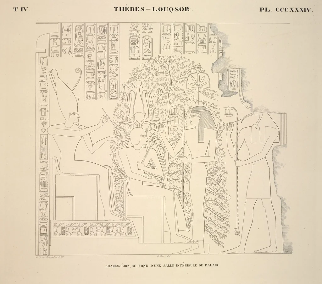 An illustration from Monuments de l'Égypte et de la Nubie, d'après les dessins exécutés sur les lieux sous la direction de Champollion-le-jeune, et les descriptions autographes qu'il en a rédigées; pub. sous les auspices de M. Guizot et de M. Thiers ... par une commission spéciale. Planches, 1835, leaf 381