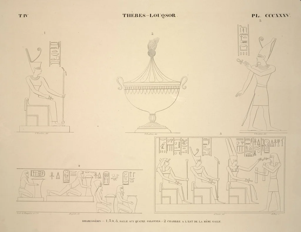 An illustration from Monuments de l'Égypte et de la Nubie, d'après les dessins exécutés sur les lieux sous la direction de Champollion-le-jeune, et les descriptions autographes qu'il en a rédigées; pub. sous les auspices de M. Guizot et de M. Thiers ... par une commission spéciale. Planches, 1835, leaf 382