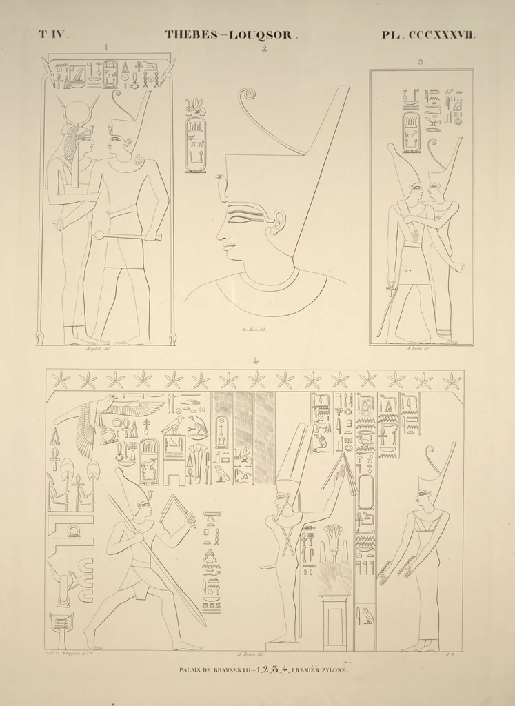 An illustration from Monuments de l'Égypte et de la Nubie, d'après les dessins exécutés sur les lieux sous la direction de Champollion-le-jeune, et les descriptions autographes qu'il en a rédigées; pub. sous les auspices de M. Guizot et de M. Thiers ... par une commission spéciale. Planches, 1835, leaf 384