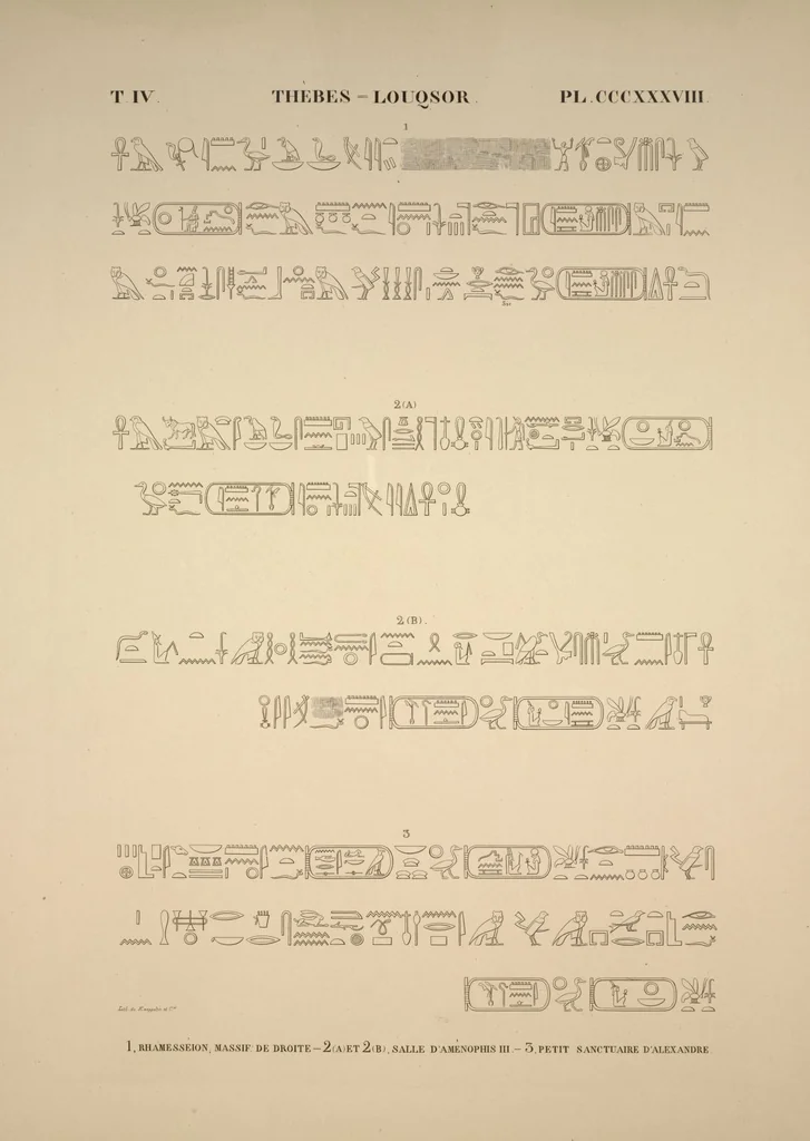An illustration from Monuments de l'Égypte et de la Nubie, d'après les dessins exécutés sur les lieux sous la direction de Champollion-le-jeune, et les descriptions autographes qu'il en a rédigées; pub. sous les auspices de M. Guizot et de M. Thiers ... par une commission spéciale. Planches, 1835, leaf 385