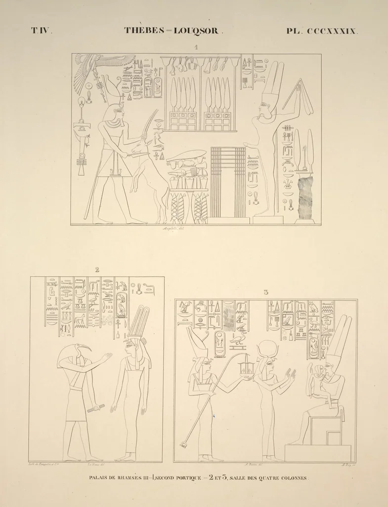 An illustration from Monuments de l'Égypte et de la Nubie, d'après les dessins exécutés sur les lieux sous la direction de Champollion-le-jeune, et les descriptions autographes qu'il en a rédigées; pub. sous les auspices de M. Guizot et de M. Thiers ... par une commission spéciale. Planches, 1835, leaf 386