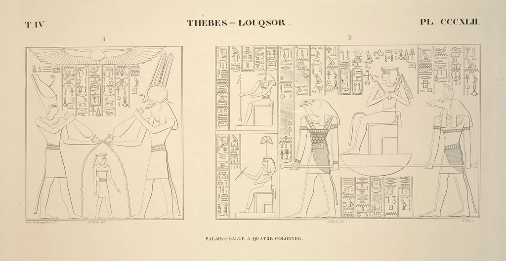 An illustration from Monuments de l'Égypte et de la Nubie, d'après les dessins exécutés sur les lieux sous la direction de Champollion-le-jeune, et les descriptions autographes qu'il en a rédigées; pub. sous les auspices de M. Guizot et de M. Thiers ... par une commission spéciale. Planches, 1835, leaf 389