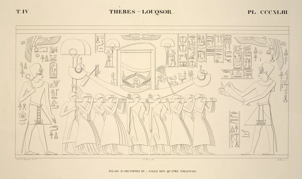 An illustration from Monuments de l'Égypte et de la Nubie, d'après les dessins exécutés sur les lieux sous la direction de Champollion-le-jeune, et les descriptions autographes qu'il en a rédigées; pub. sous les auspices de M. Guizot et de M. Thiers ... par une commission spéciale. Planches, 1835, leaf 390