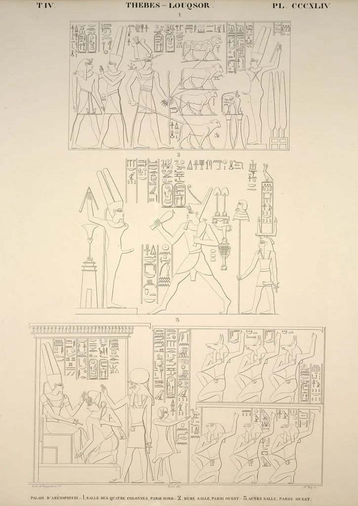 An illustration from Monuments de l'Égypte et de la Nubie, d'après les dessins exécutés sur les lieux sous la direction de Champollion-le-jeune, et les descriptions autographes qu'il en a rédigées; pub. sous les auspices de M. Guizot et de M. Thiers ... par une commission spéciale. Planches, 1835, leaf 391