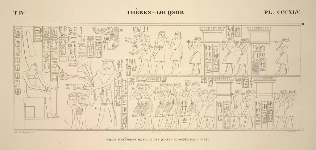 An illustration from Monuments de l'Égypte et de la Nubie, d'après les dessins exécutés sur les lieux sous la direction de Champollion-le-jeune, et les descriptions autographes qu'il en a rédigées; pub. sous les auspices de M. Guizot et de M. Thiers ... par une commission spéciale. Planches, 1835, leaf 392