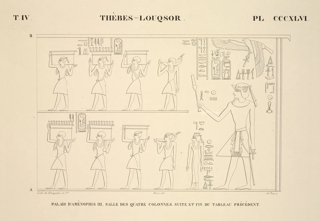 An illustration from Monuments de l'Égypte et de la Nubie, d'après les dessins exécutés sur les lieux sous la direction de Champollion-le-jeune, et les descriptions autographes qu'il en a rédigées; pub. sous les auspices de M. Guizot et de M. Thiers ... par une commission spéciale. Planches, 1835, leaf 393