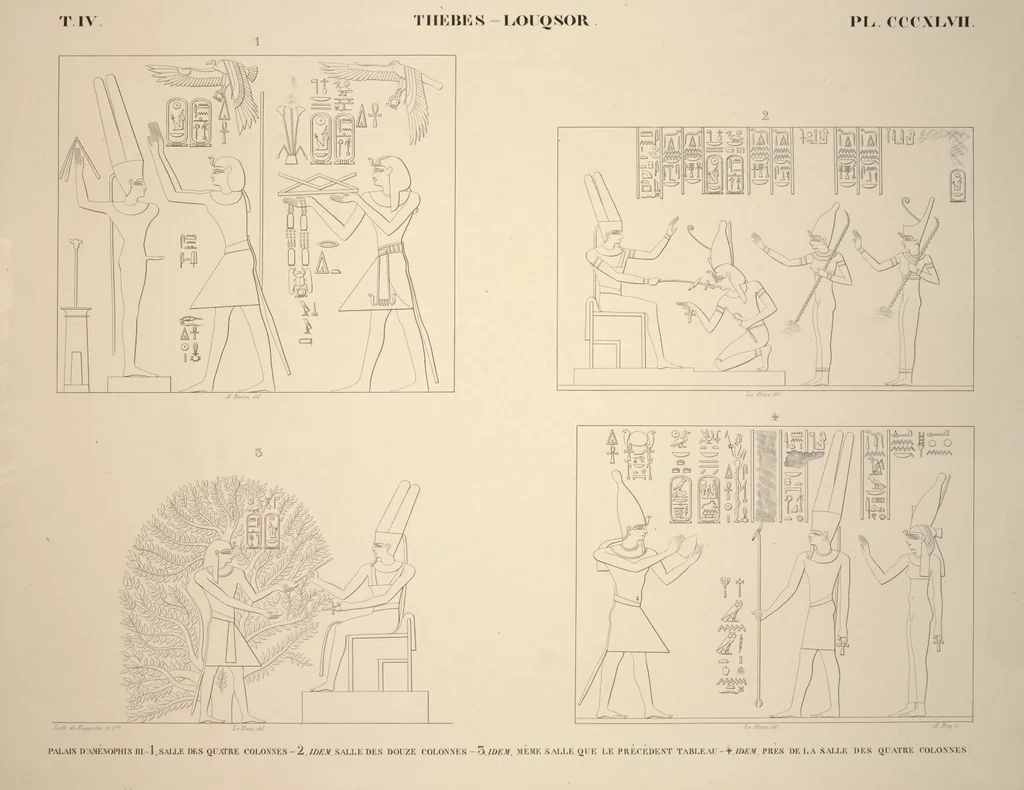 An illustration from Monuments de l'Égypte et de la Nubie, d'après les dessins exécutés sur les lieux sous la direction de Champollion-le-jeune, et les descriptions autographes qu'il en a rédigées; pub. sous les auspices de M. Guizot et de M. Thiers ... par une commission spéciale. Planches, 1835, leaf 394