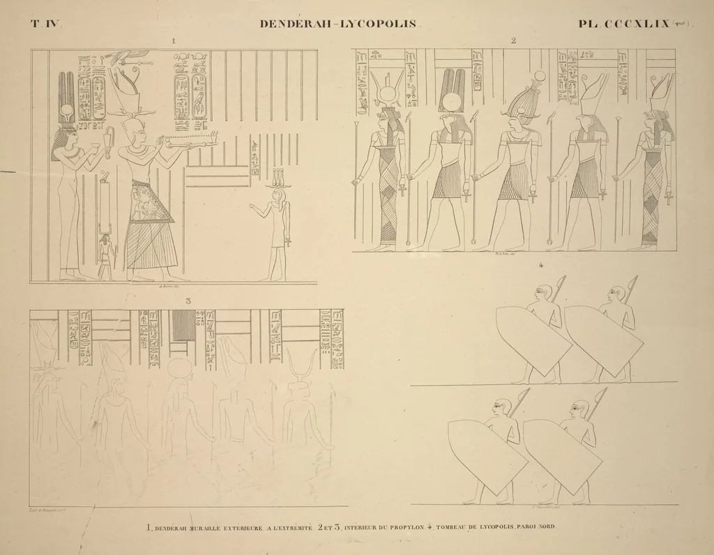 An illustration from Monuments de l'Égypte et de la Nubie, d'après les dessins exécutés sur les lieux sous la direction de Champollion-le-jeune, et les descriptions autographes qu'il en a rédigées; pub. sous les auspices de M. Guizot et de M. Thiers ... par une commission spéciale. Planches, 1835, leaf 400