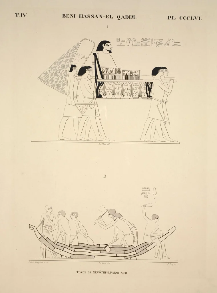 An illustration from Monuments de l'Égypte et de la Nubie, d'après les dessins exécutés sur les lieux sous la direction de Champollion-le-jeune, et les descriptions autographes qu'il en a rédigées; pub. sous les auspices de M. Guizot et de M. Thiers ... par une commission spéciale. Planches, 1835, leaf 407