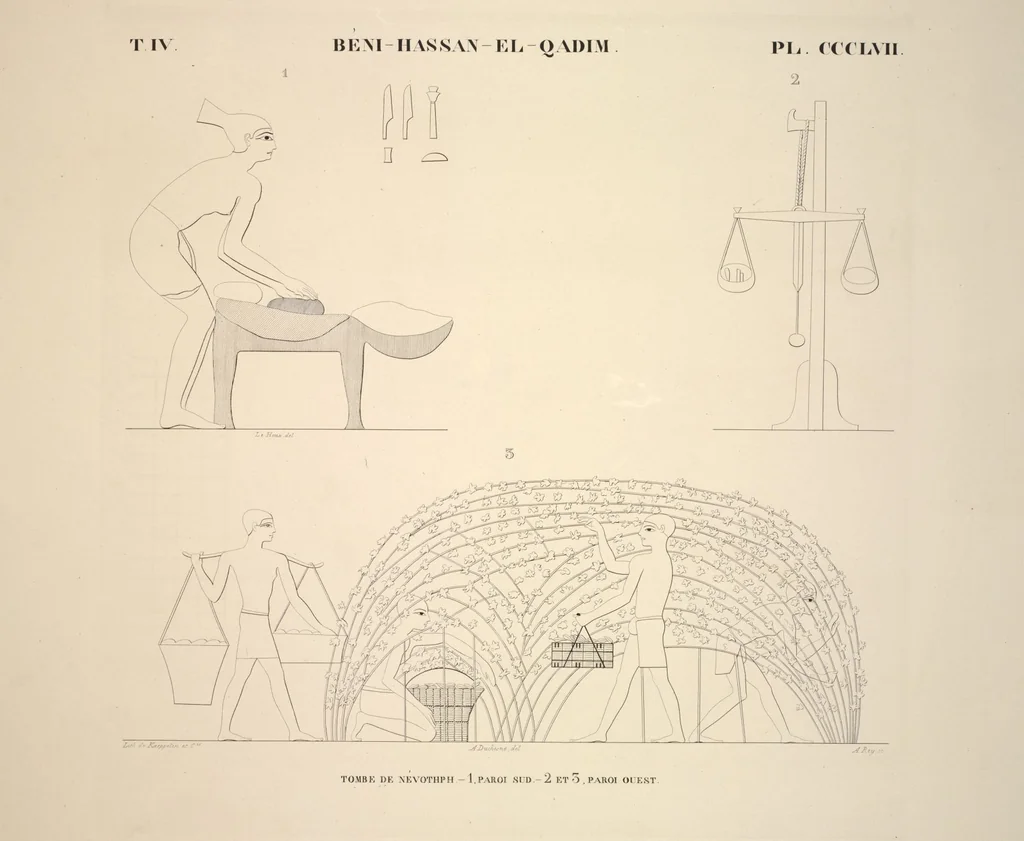 An illustration from Monuments de l'Égypte et de la Nubie, d'après les dessins exécutés sur les lieux sous la direction de Champollion-le-jeune, et les descriptions autographes qu'il en a rédigées; pub. sous les auspices de M. Guizot et de M. Thiers ... par une commission spéciale. Planches, 1835, leaf 408