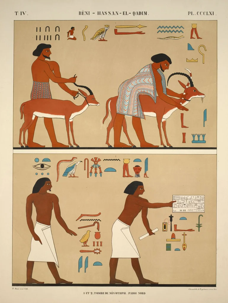 An illustration from Monuments de l'Égypte et de la Nubie, d'après les dessins exécutés sur les lieux sous la direction de Champollion-le-jeune, et les descriptions autographes qu'il en a rédigées; pub. sous les auspices de M. Guizot et de M. Thiers ... par une commission spéciale. Planches, 1835, leaf 412