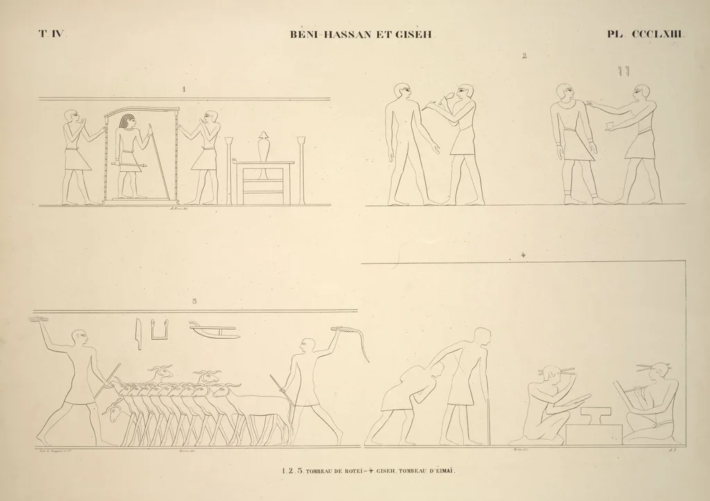 An illustration from Monuments de l'Égypte et de la Nubie, d'après les dessins exécutés sur les lieux sous la direction de Champollion-le-jeune, et les descriptions autographes qu'il en a rédigées; pub. sous les auspices de M. Guizot et de M. Thiers ... par une commission spéciale. Planches, 1835, leaf 414